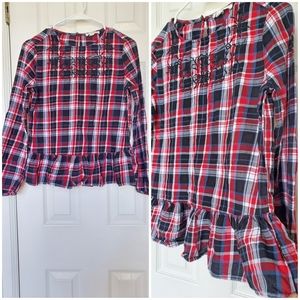 Beach lunch lounge checked floral embroidery top blouse